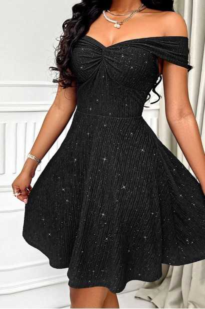 Rochie mini neagră cu bretele subțiri și spatele gol Sofia Black - 1