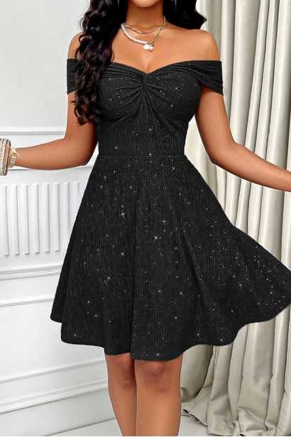 Rochie mini neagră cu bretele subțiri și spatele gol Sofia Black - 1