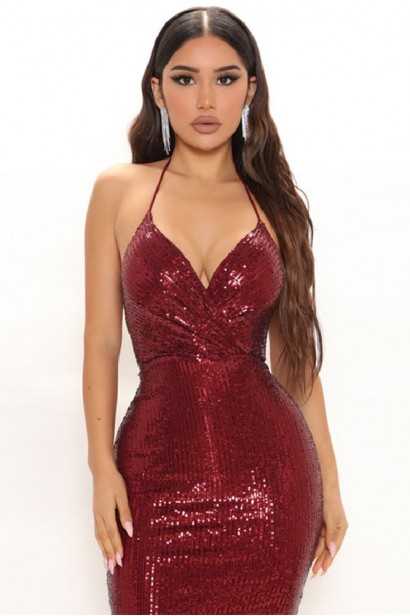 Rochie lungă roșie cu paiete și decolteu adânc Valeria Red - 3